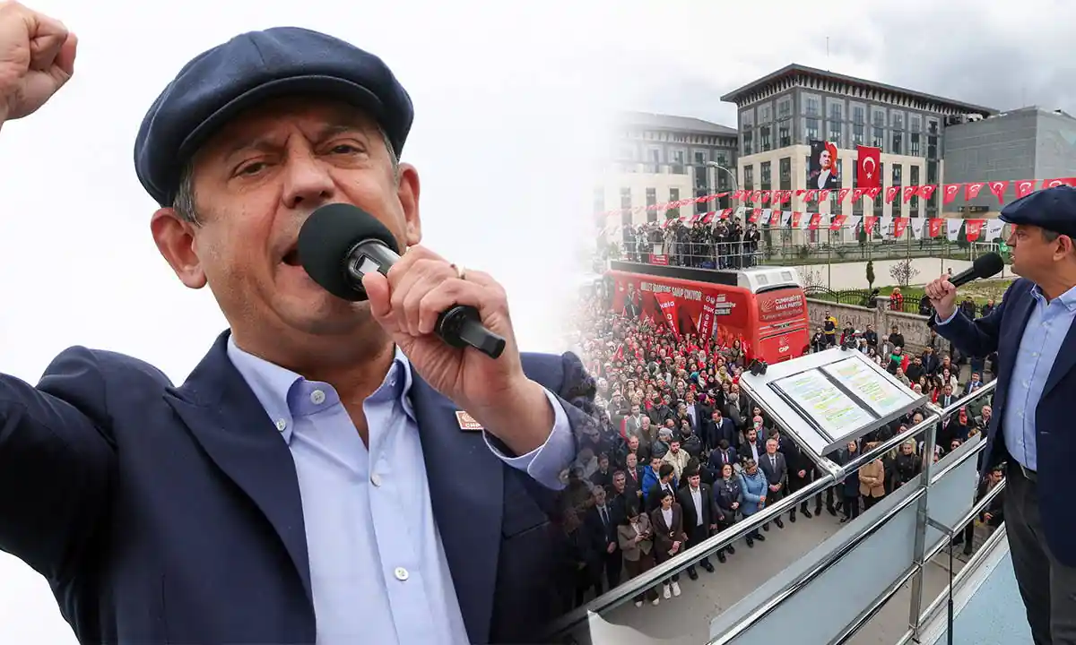 Özgür Özel kafasında kasket ile