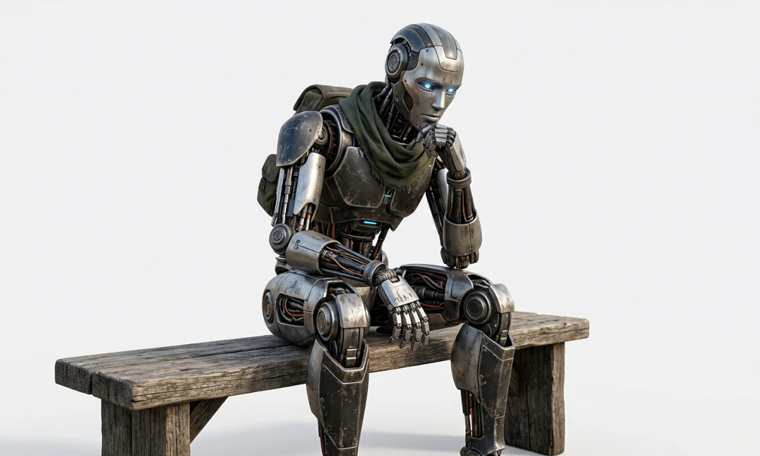 düşünceli robot otururken